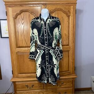Farm Rio Mystic Scarf Chemise Midi Black Shirt Dress Lenzing Wrap Size XS RARE